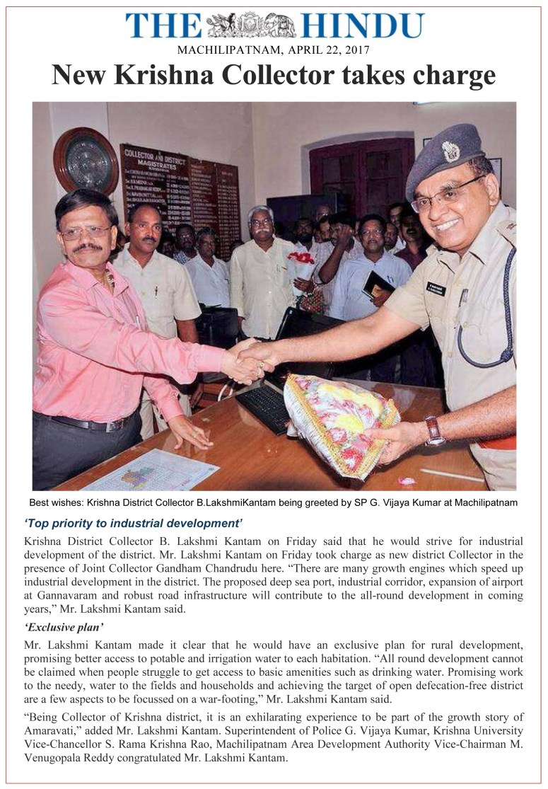 Microsoft Word - Collector Lakshmikantham Takes Charge as Krishn