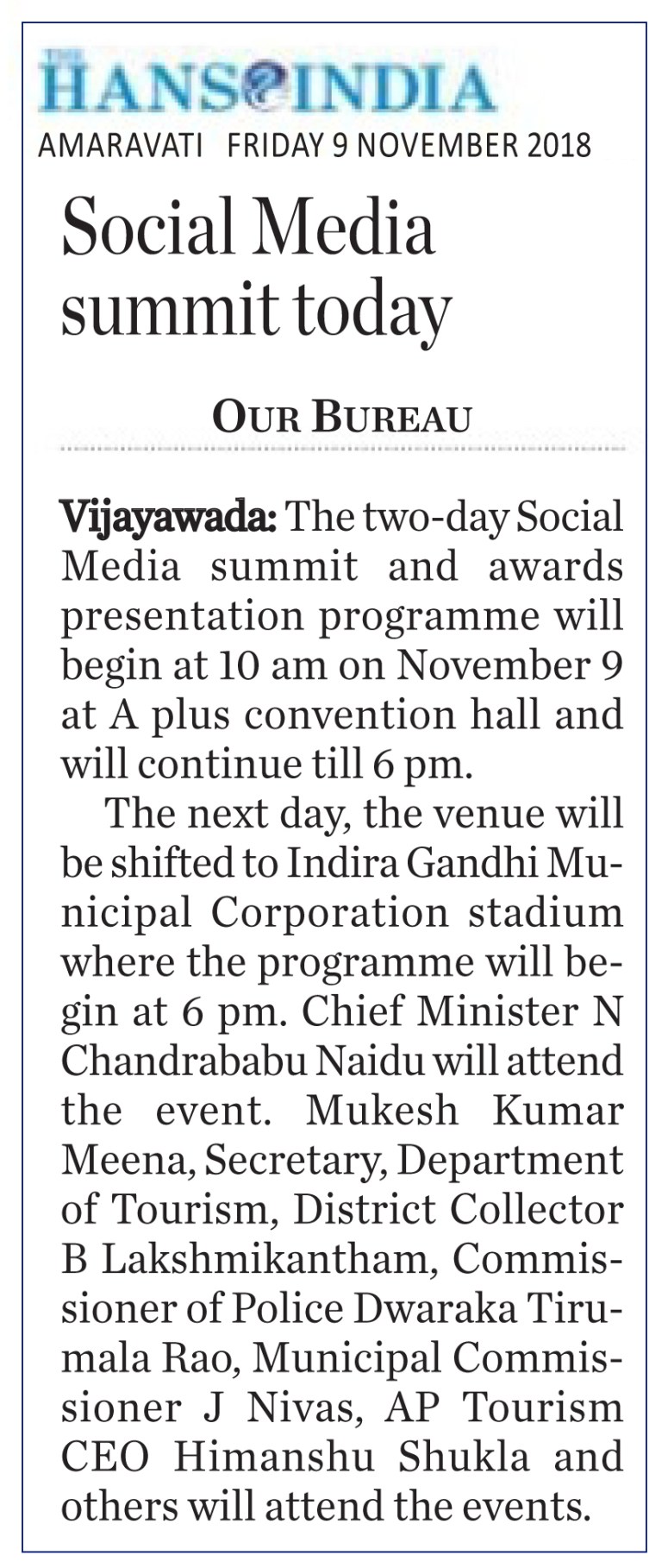 Social Media Summit Hans India 09-11-2018