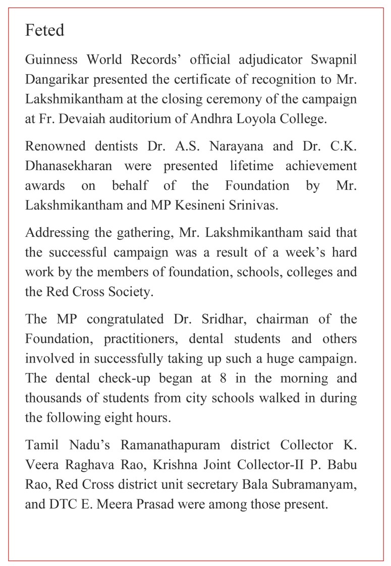 Microsoft Word - Guinness Book of World Record Dental Camp The H